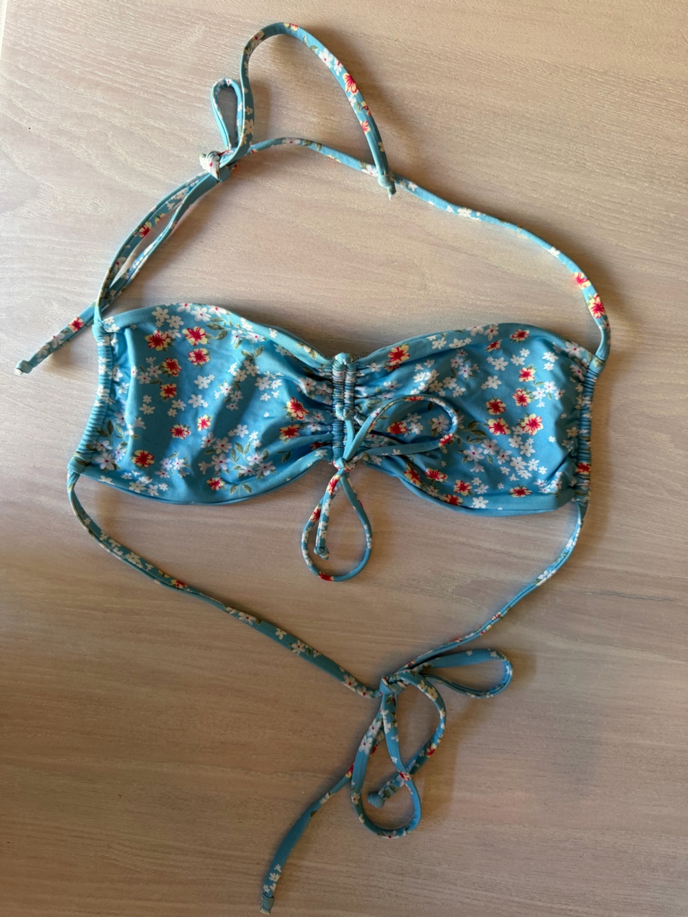 Frankies Bikinis blue calico floral print bikini top